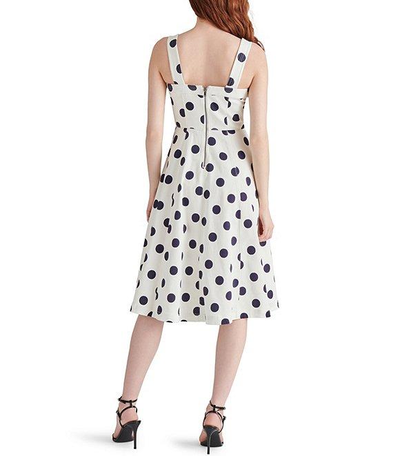 Steve Madden Dolly Woven Dotted Print Square Neck Sleeveless A-Line Midi Dress Product Image