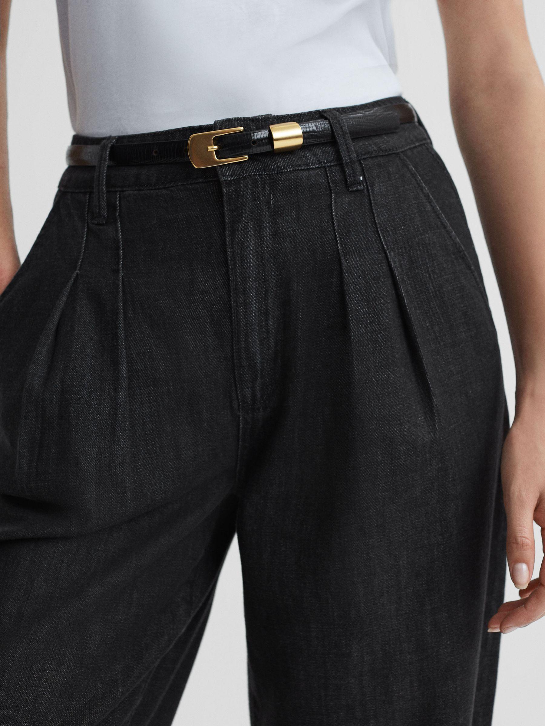 Paige High Rise Tapered Jeans in Washed Black Product Image