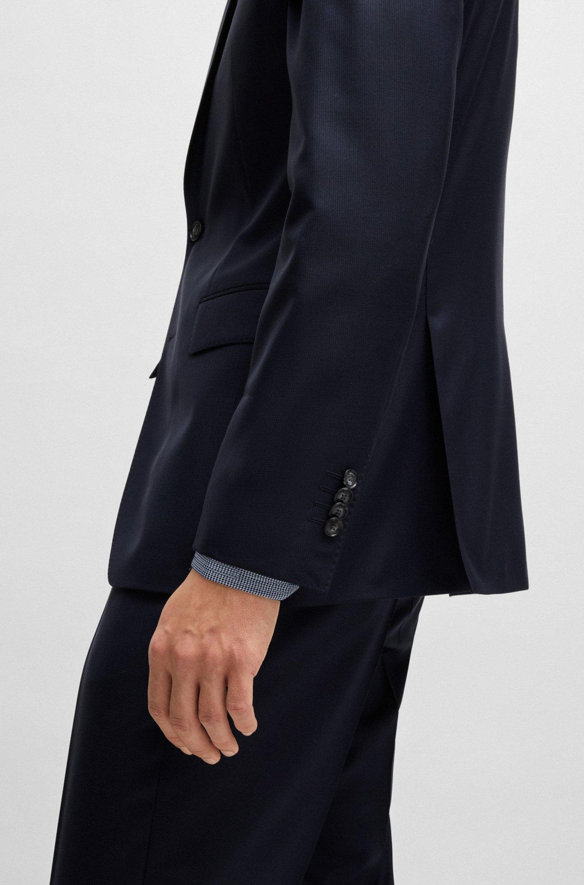 BOSS - Slim-fit suit in patterned wool and silk - Dark Blue Product Image