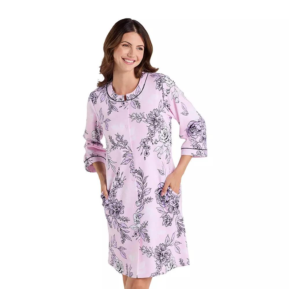 Women's Miss Elaine Essentials Interlock Knit Short Snap Robe,  Product Image