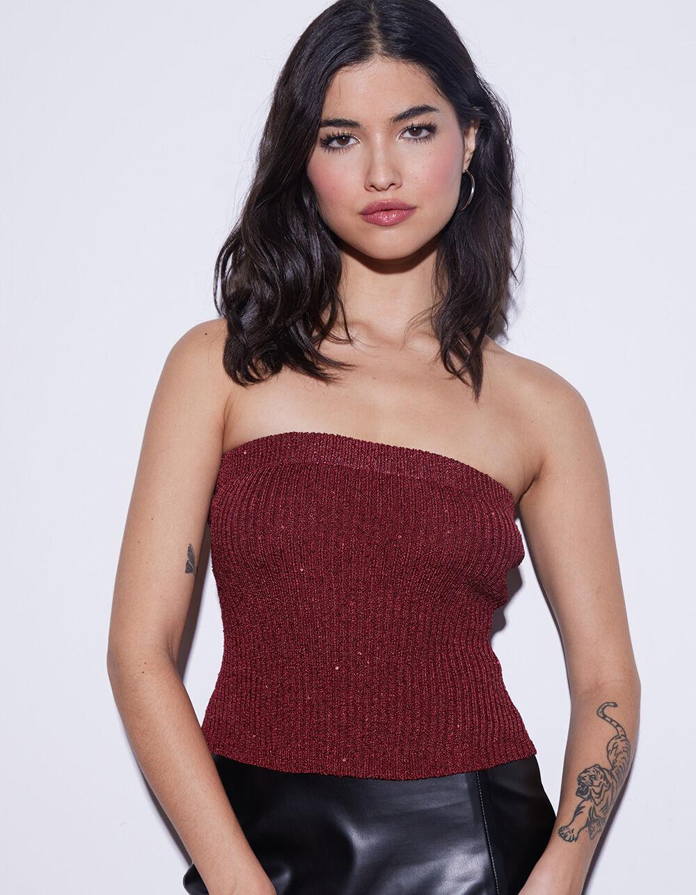 WEST OF MELROSE Shimmer Womens Tube Top - WINE Product Image