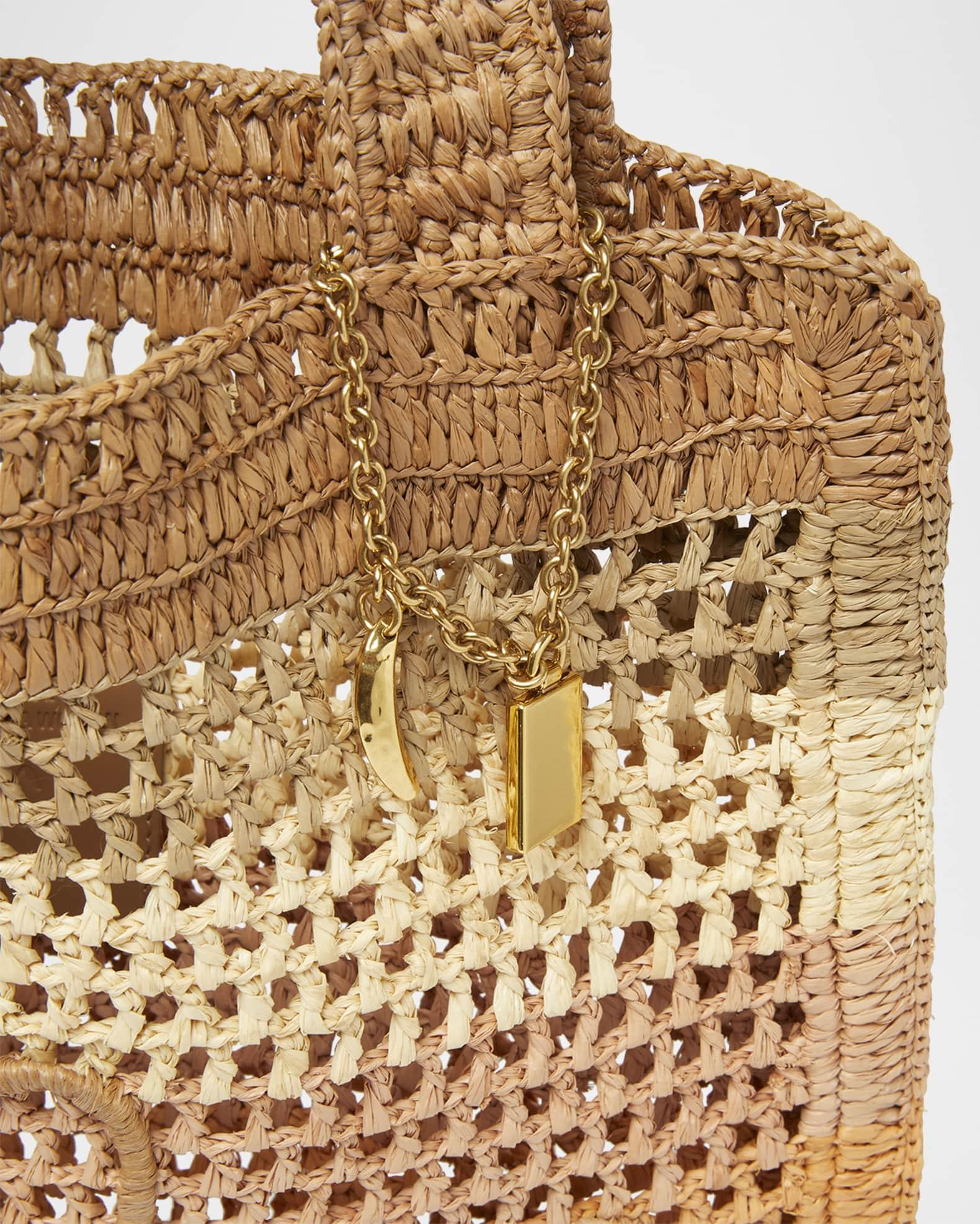 Summer Banana Tote Bag in Striped Crochet Paper and Leather Product Image