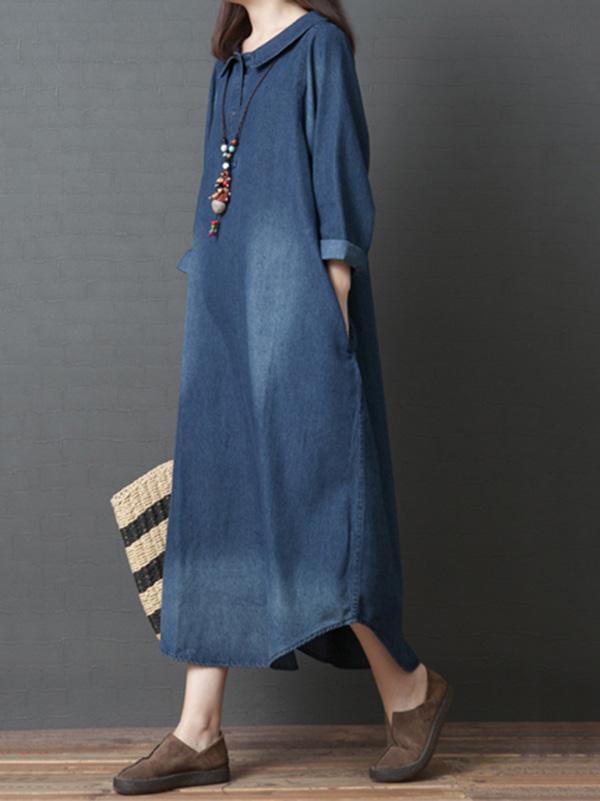 Loose Denim Shirt Maxi Dresses Product Image
