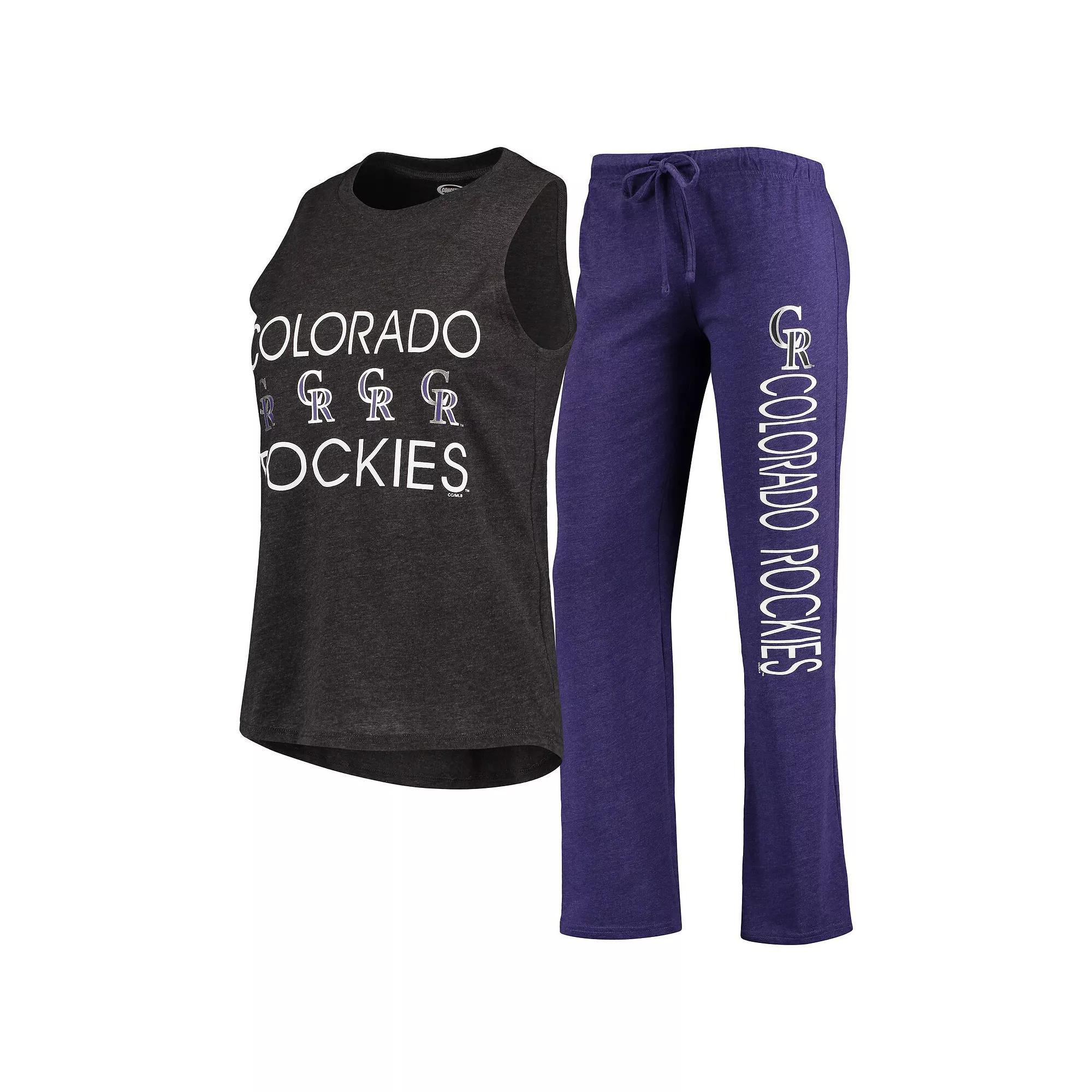 Women's Concepts Sport Purple/Black Colorado Rockies Meter Muscle Tank Top & Pants Sleep Set,  Product Image