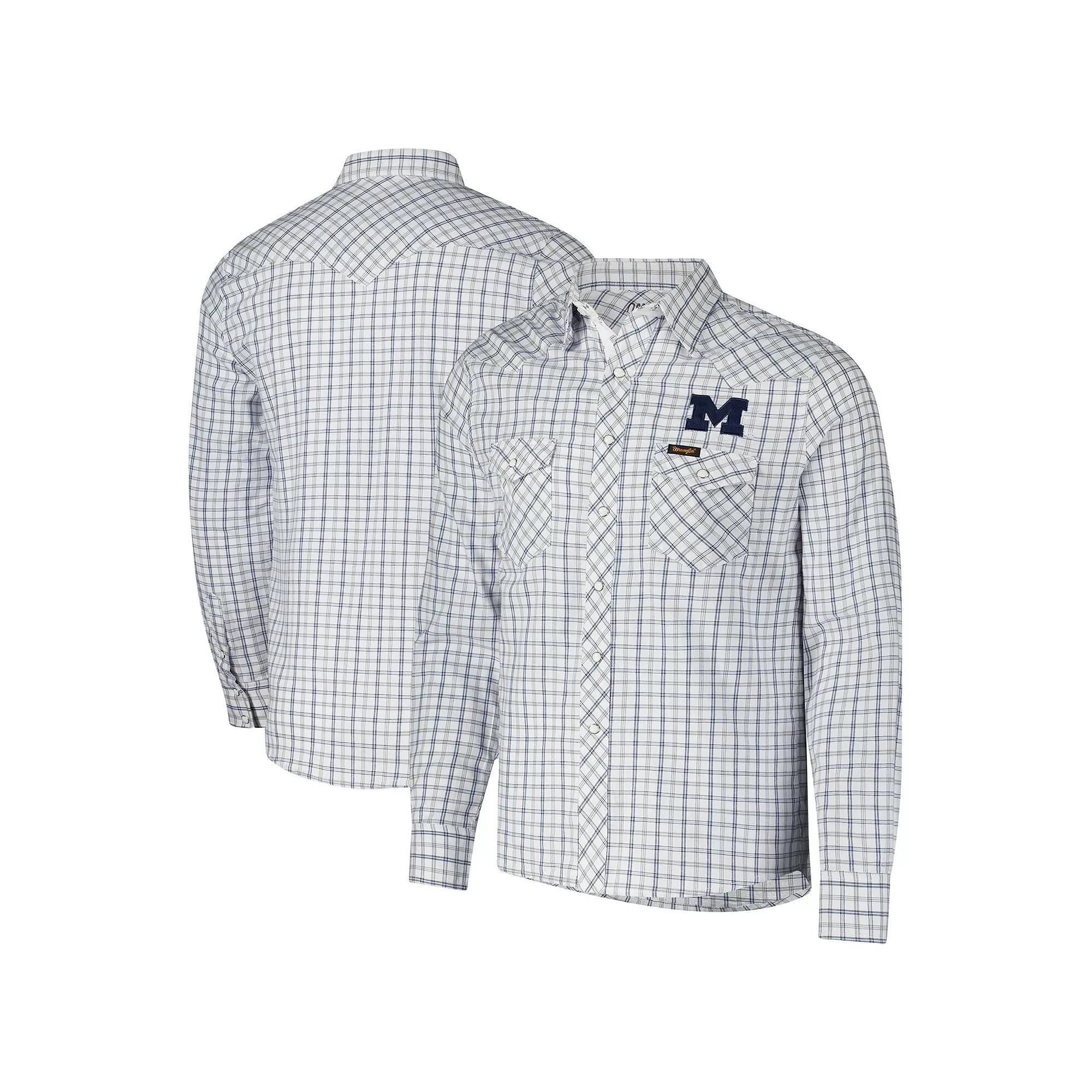 Men's Colosseum x Wrangler White Michigan Wolverines Plaid Window Pane Long Sleeve Full-Snap Shirt, Size: Medium Product Image