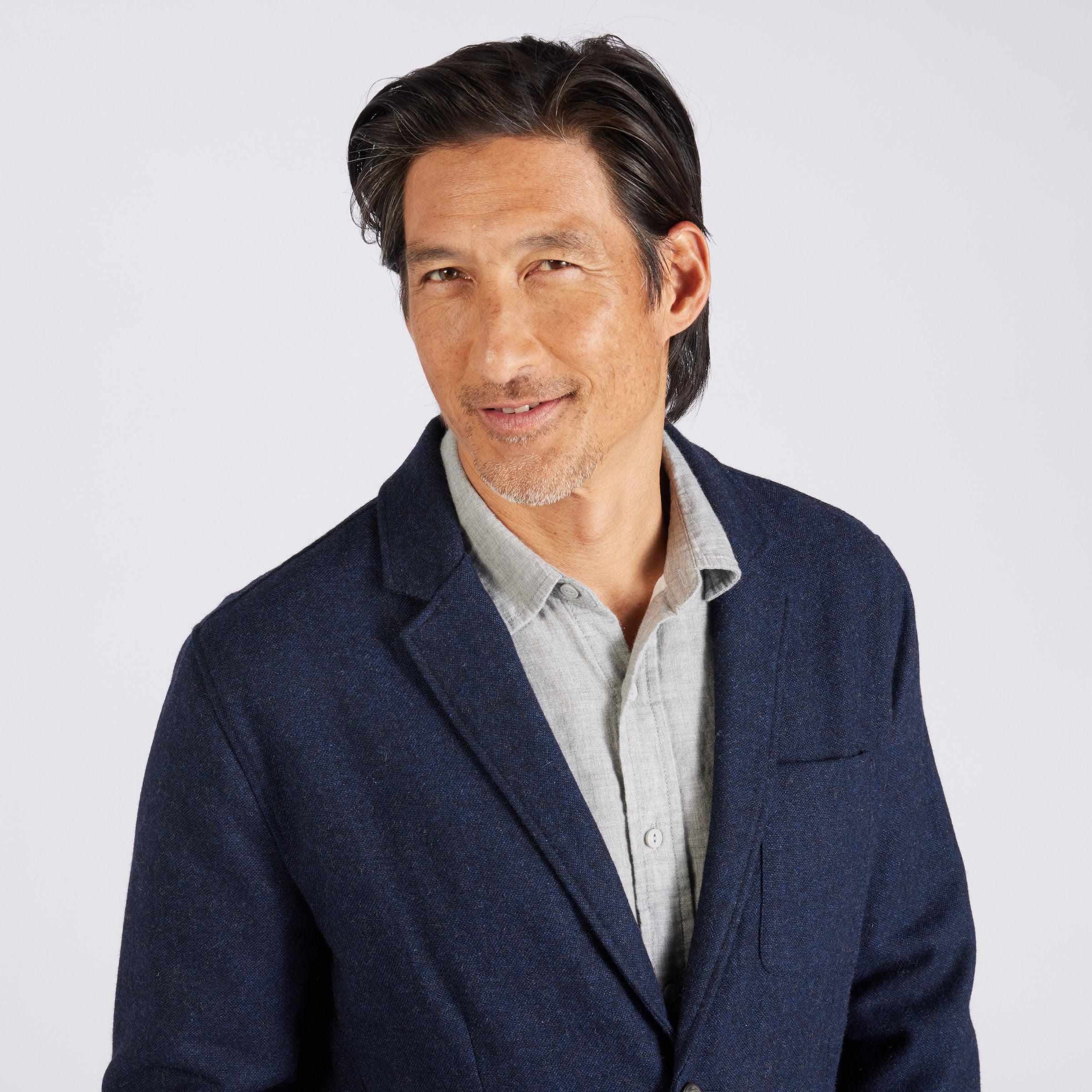 Hopsack Midweight Wool Blazer - Navy Product Image