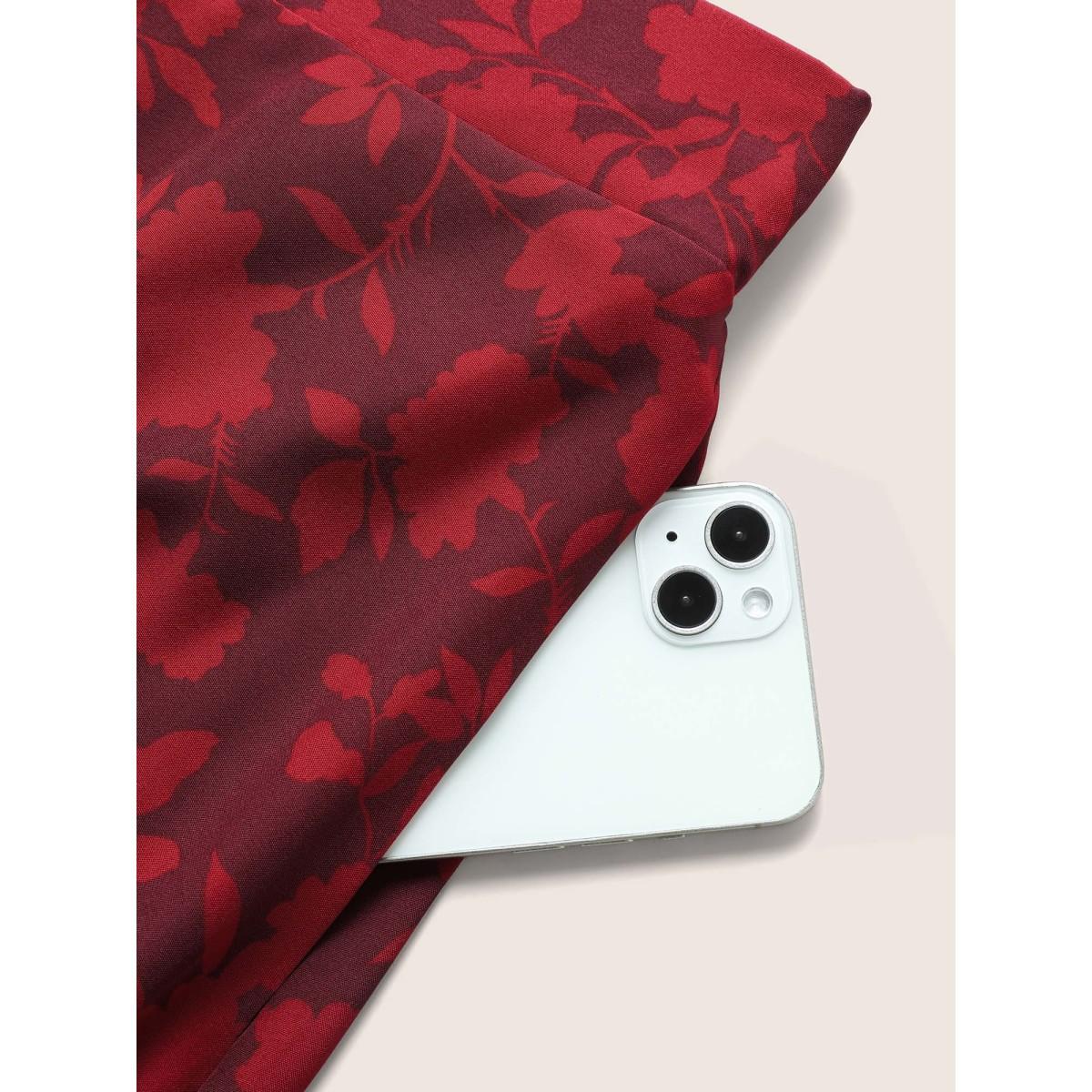 Plus Size Silhouette Floral Print Elastic Waist Pocket Cropped Skirt Women Burgundy Elegant Non No stretch Slanted pocket Everyday Skirts BloomChic 26/4X Product Image