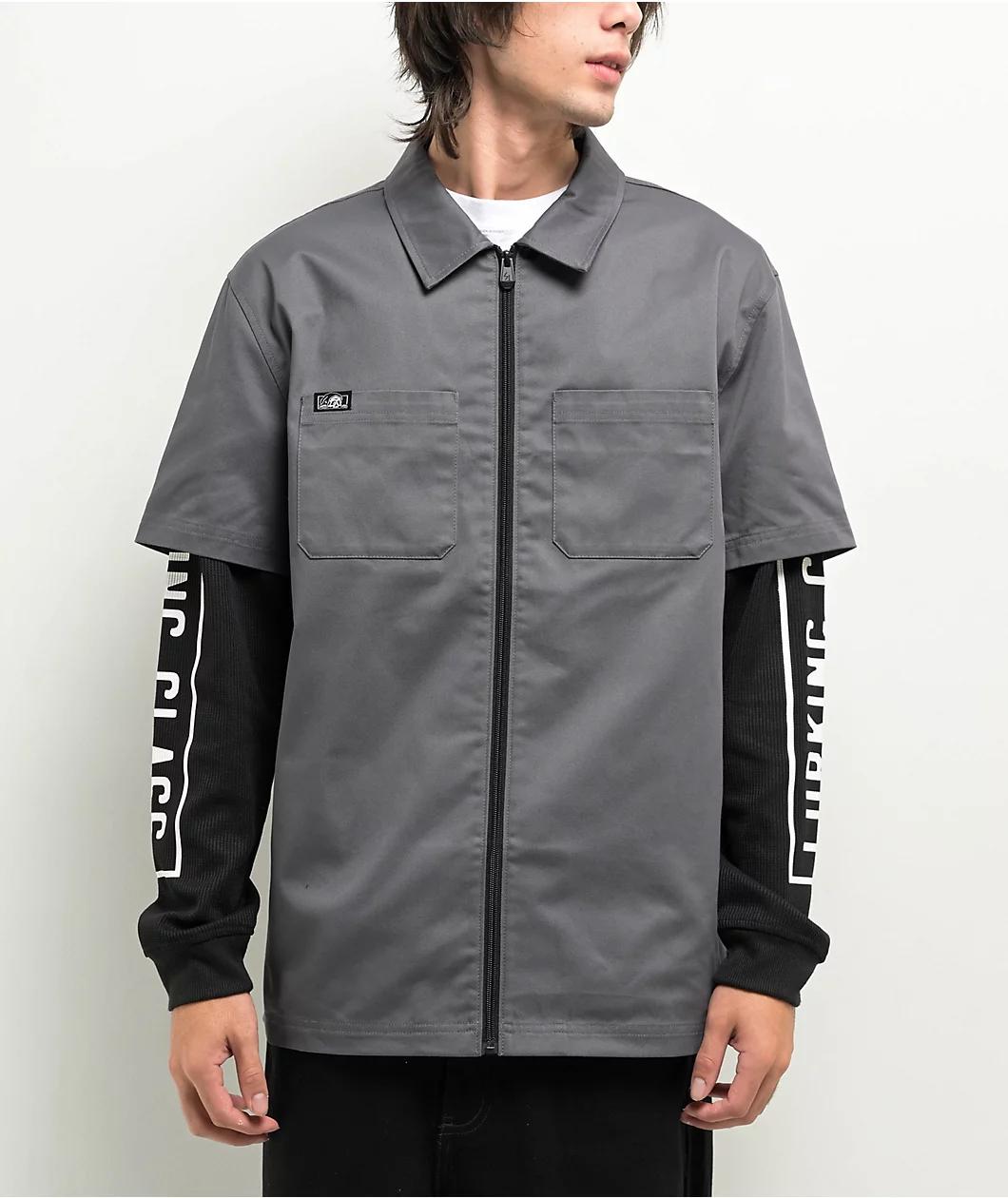Lurking Class by Sketchy Tank Stay Sharp Charcoal 2fer Long Sleeve Zip Work Shirt Product Image