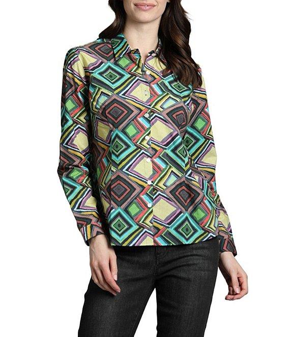 APNY Printed Collared Long Sleeve Button Up Top Product Image