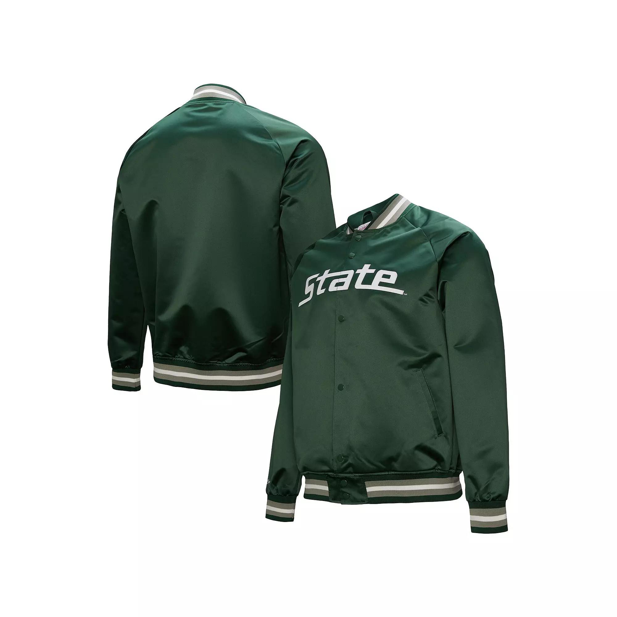 Men's Mitchell & Ness Green Michigan State Spartans Lightweight Current Logo Satin Full-Snap Jacket,  Product Image