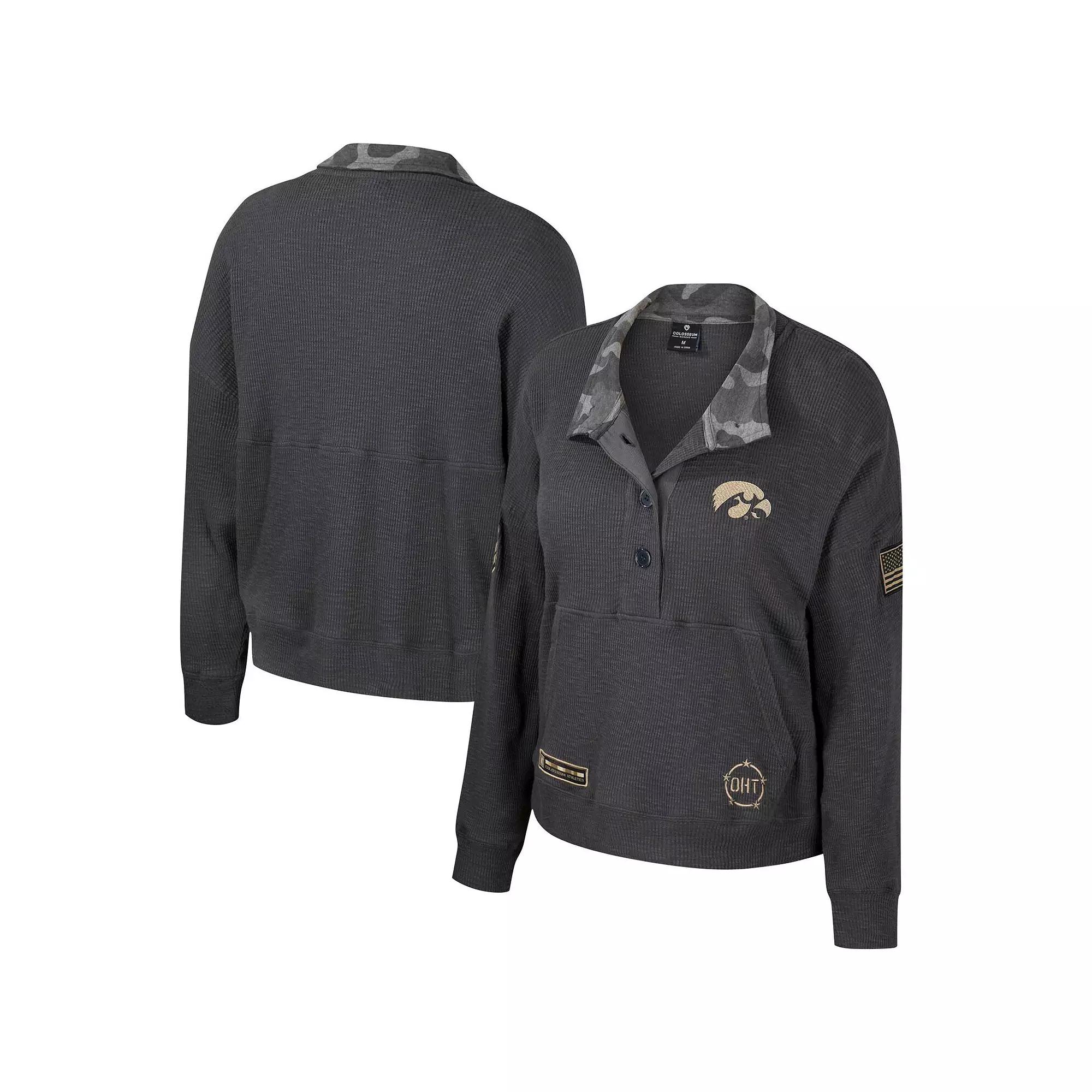 Women's Colosseum  Heather Charcoal Michigan Wolverines OHT Military Appreciation Payback Henley Thermal Sweatshirt, Size: Large Product Image