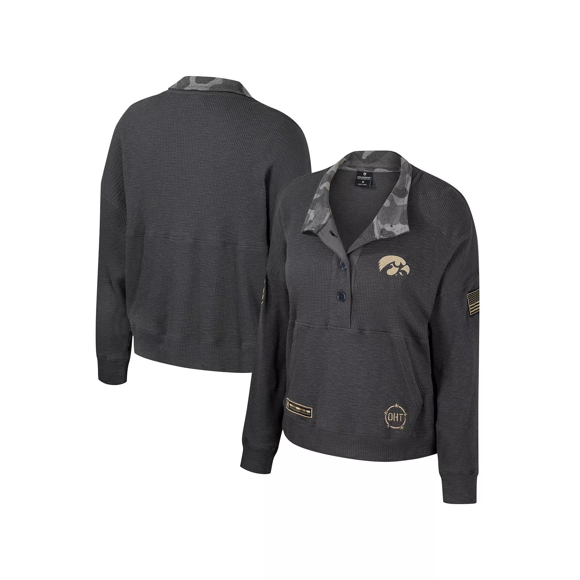 Women's Colosseum  Heather Charcoal Michigan Wolverines OHT Military Appreciation Payback Henley Thermal Sweatshirt, Size: Large Product Image