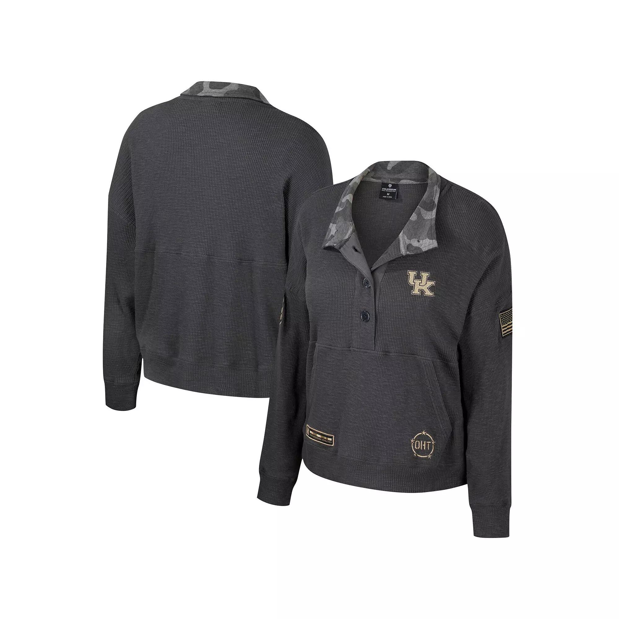 Women's Colosseum Heather Charcoal Kentucky Wildcats OHT Military Appreciation Payback Henley Thermal Sweatshirt,  Product Image