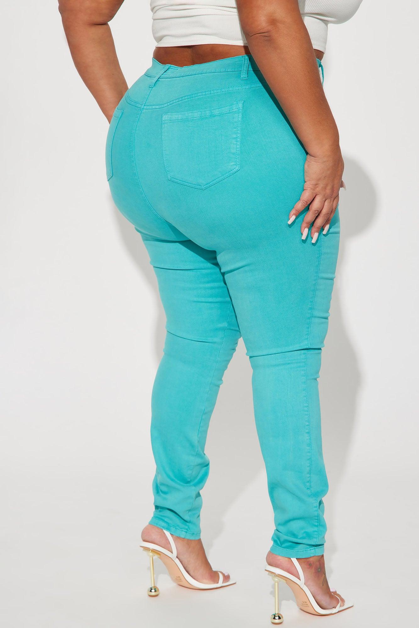 Classic Color High Waist Skinny Jeans - Aqua Product Image