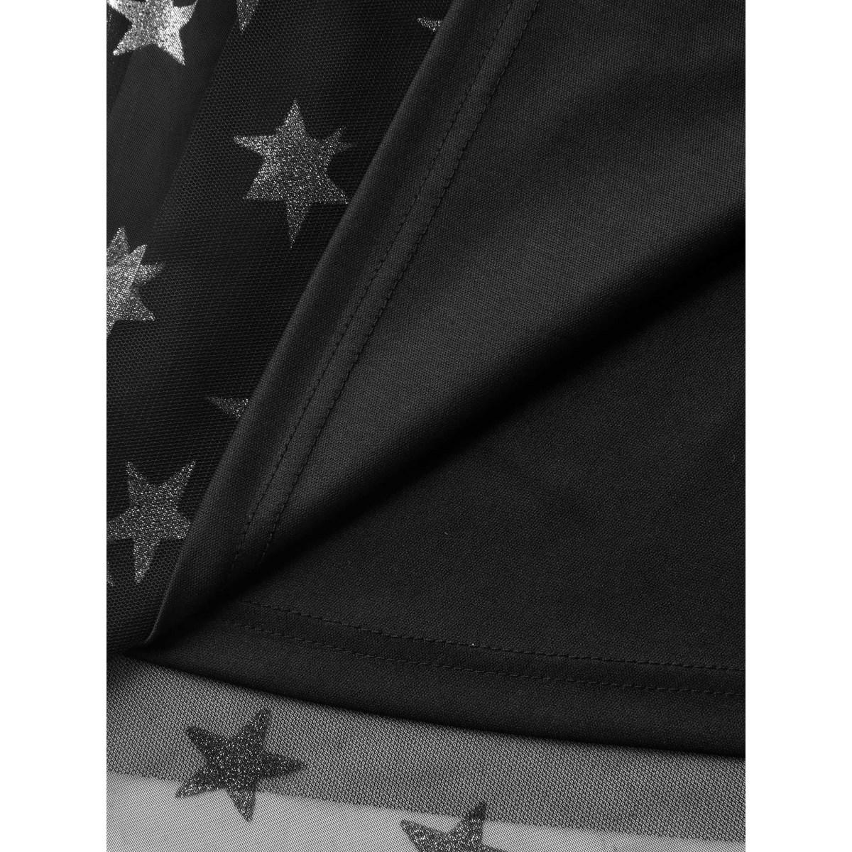 Plus Size Sequins Star Print V-Neck Midi Dress Black Women Non Sleeveless Curvy BloomChic 12/L Product Image