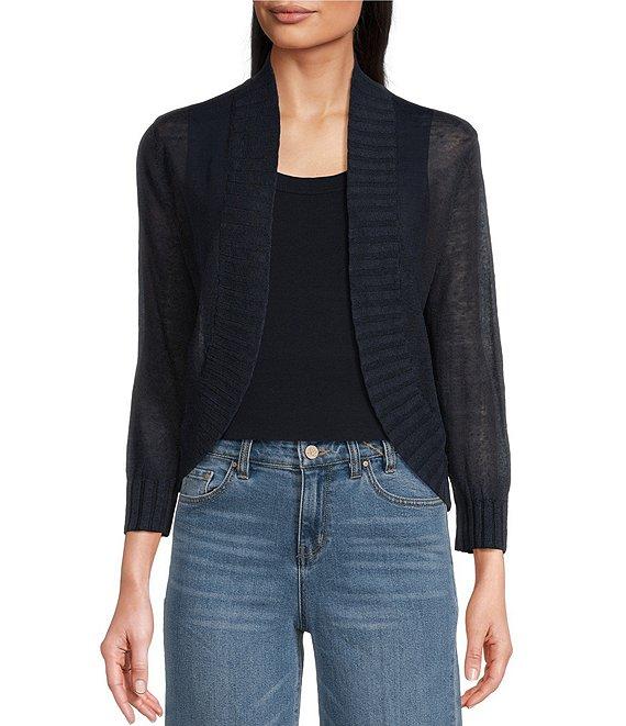 NIC + ZOE Linen Blend Knit Stand Collar 3/4 Sleeve Bolero Cardigan Product Image