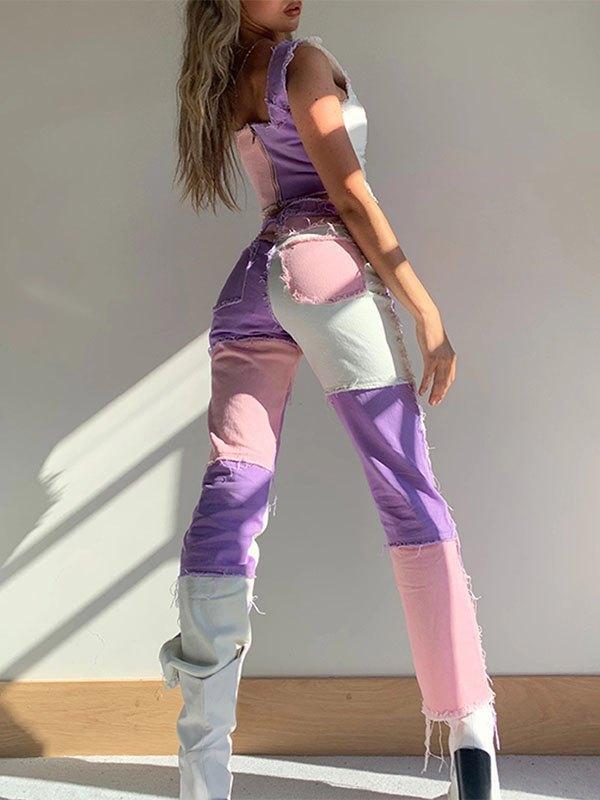 Pastel Patchwork Denim Boyfriend Jeans Product Image