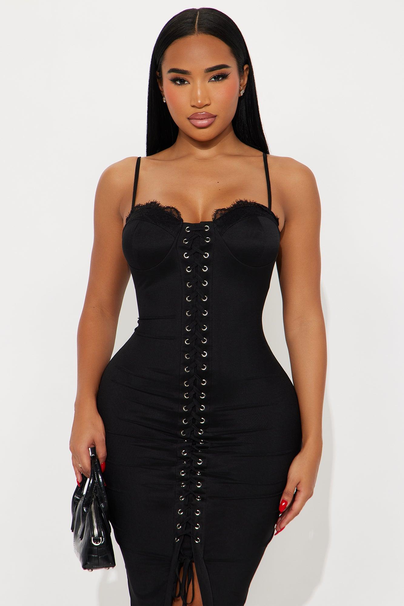Timeless Beauty Solid Mesh Midi Dress - Black Female Product Image