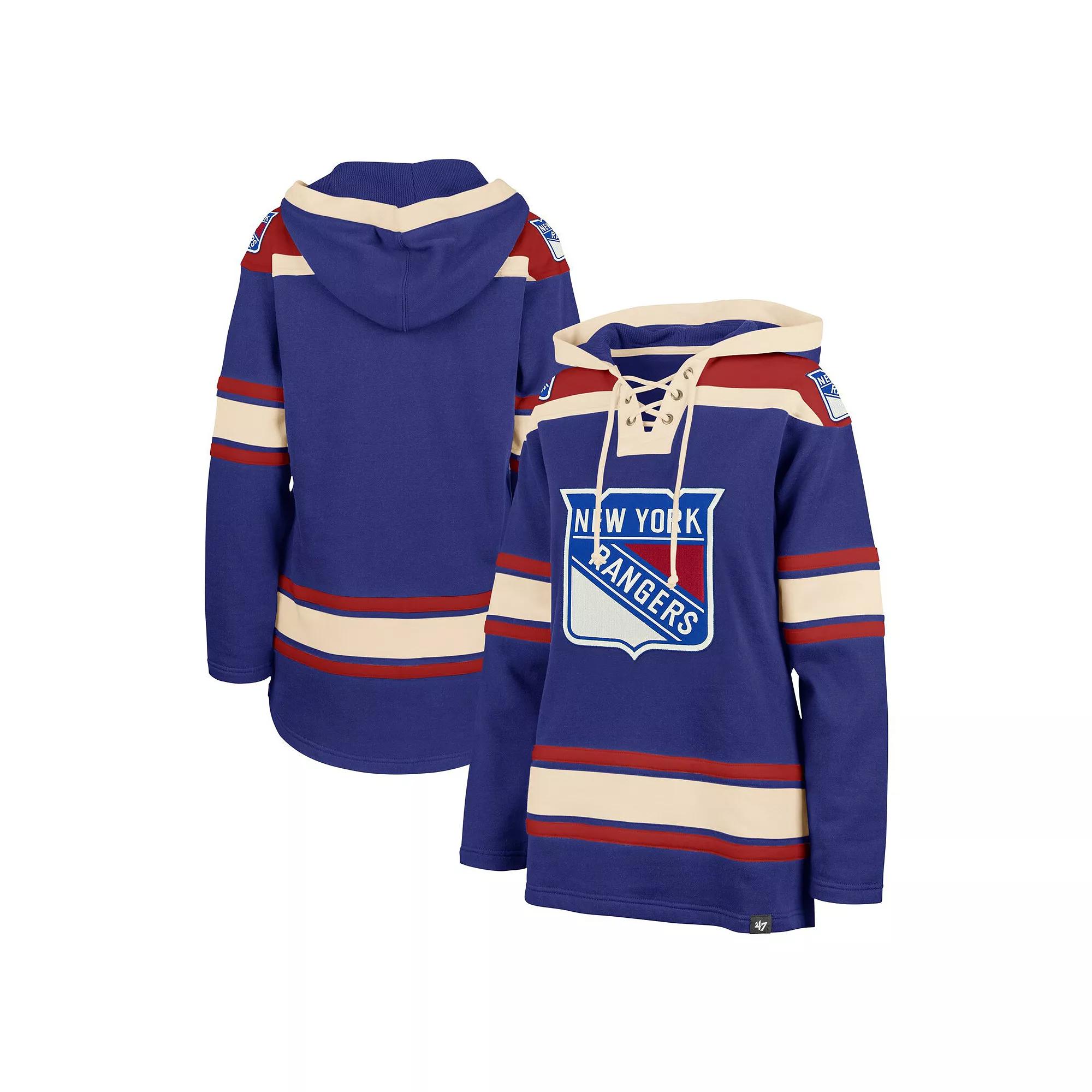 Women's '47  Blue New York Rangers Superior Lacer Pullover Hoodie, Size: Large, Ran Blue Product Image