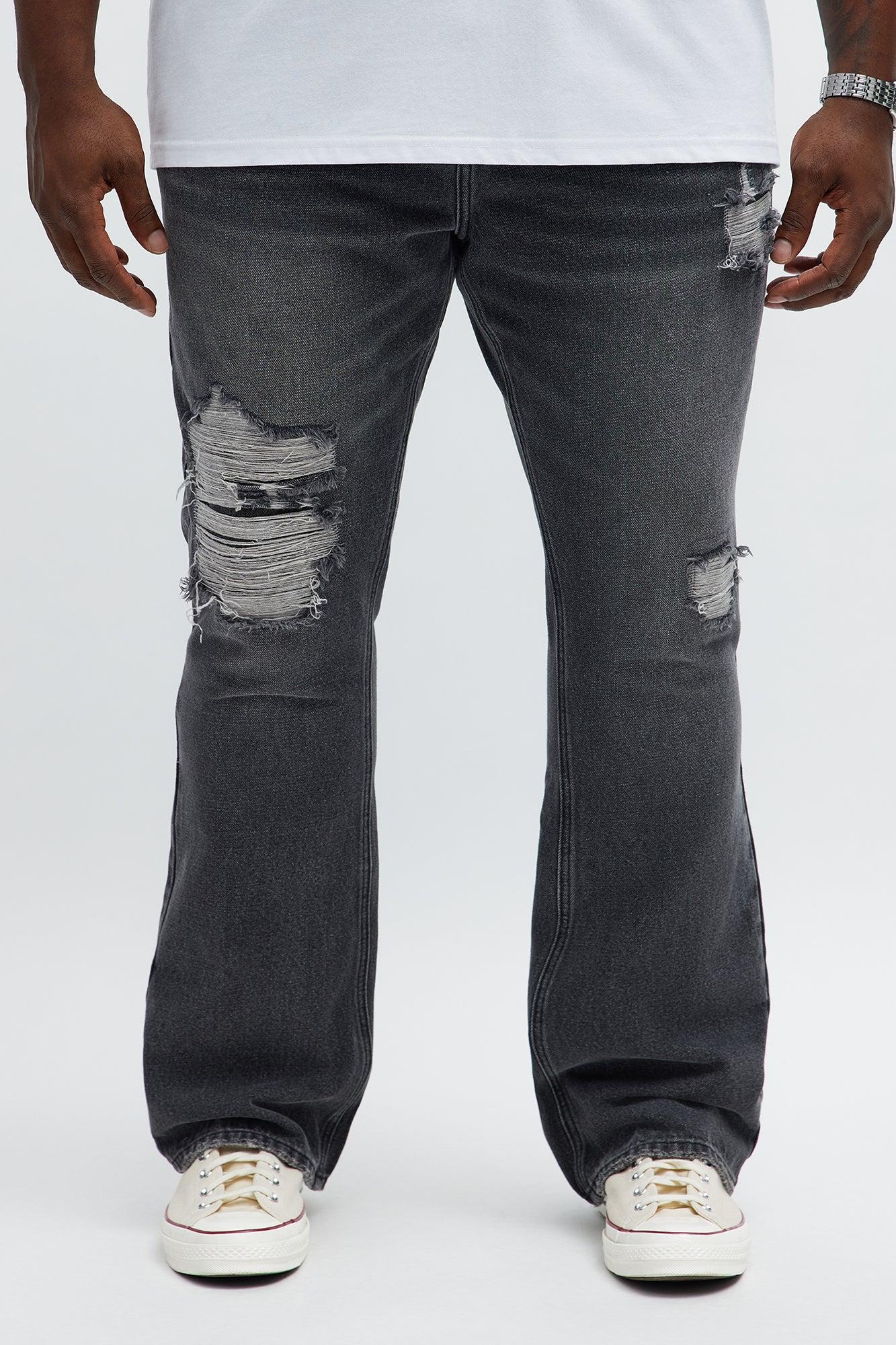 Stacked Slim Flare Looking Through Me Ripped Jeans - Black Wash Male Product Image