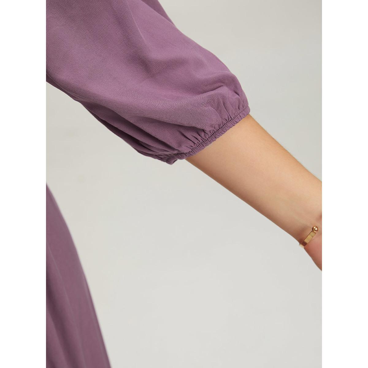 Plus Size Plain Shirred Square Neck Elastic Cuffs Dress Mauve Women Elegant Elastic cuffs Square Neck Elbow-length sleeve Curvy Midi Dress BloomChic 18-20/2X Product Image