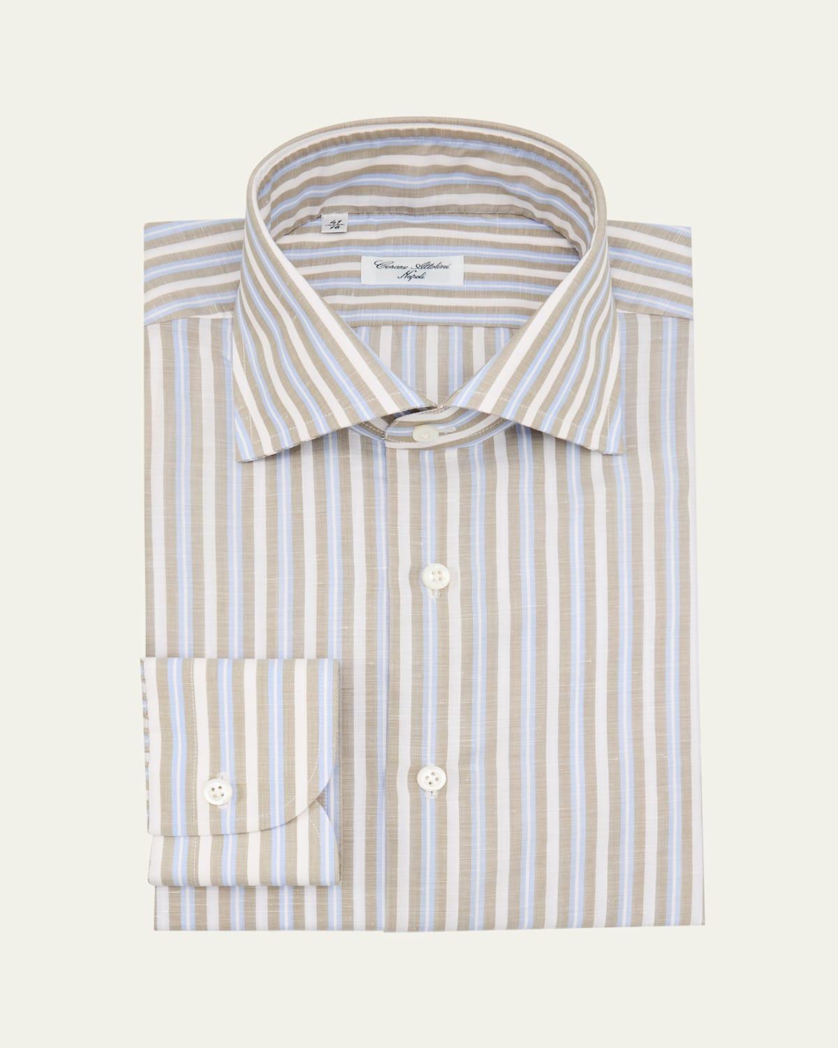 Mens Cotton and Linen Multi-Stripe Sport Shirt Product Image