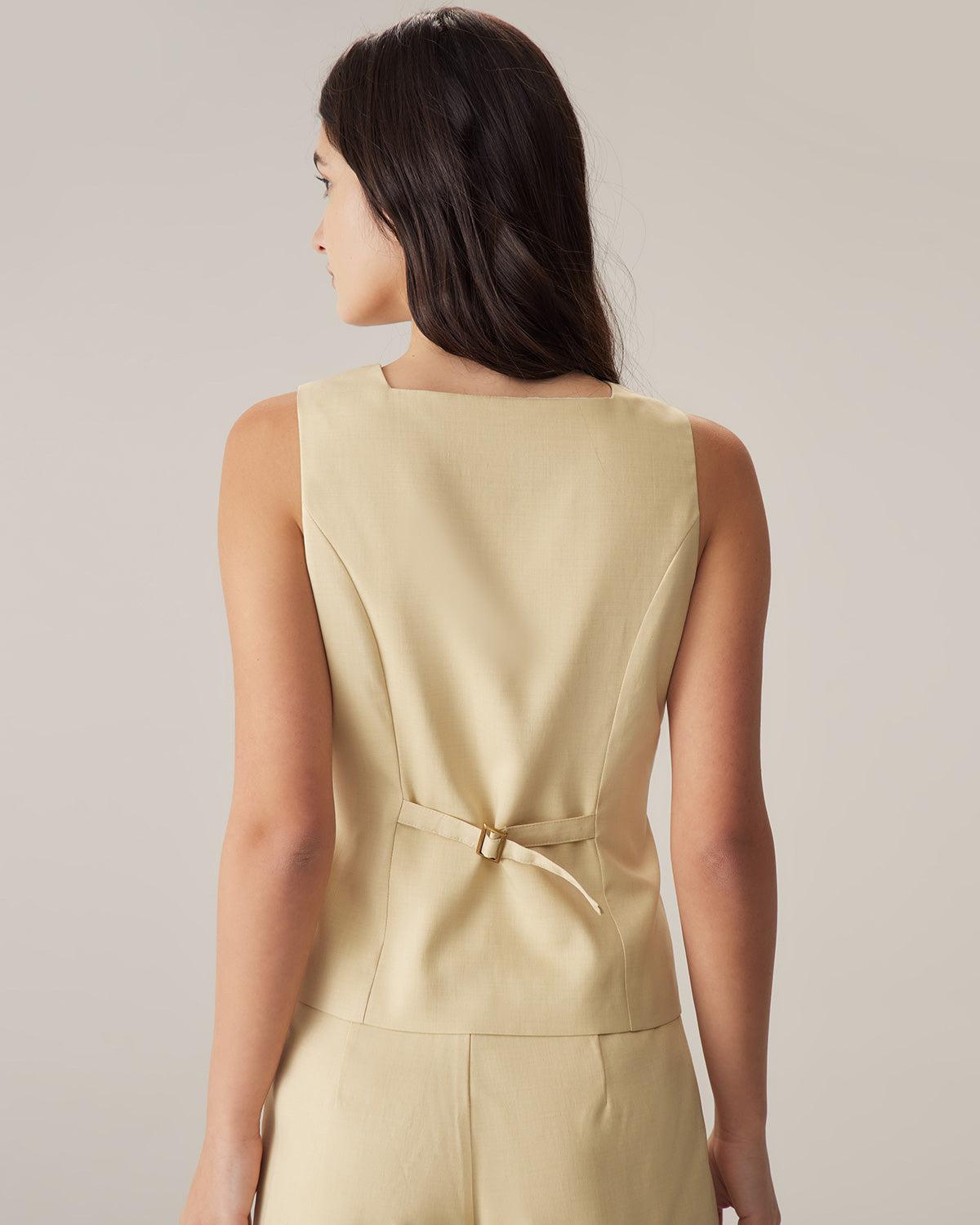 Yellow Square Neck Single Breasted Vest Product Image