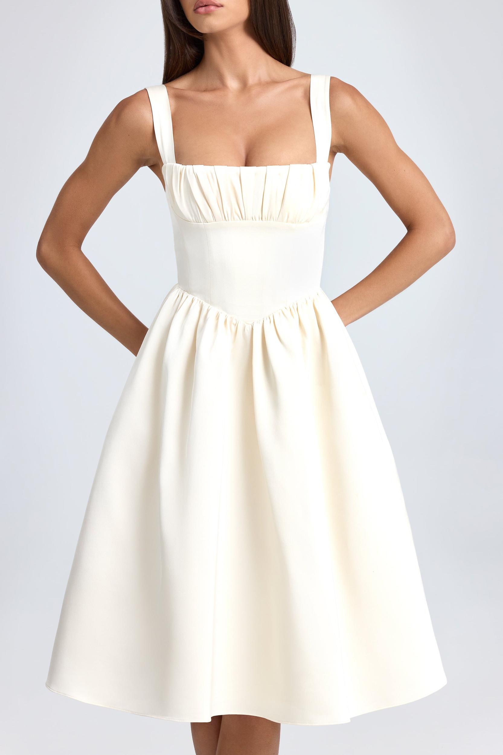 Draped Corset Midaxi Dress in Ivory Product Image