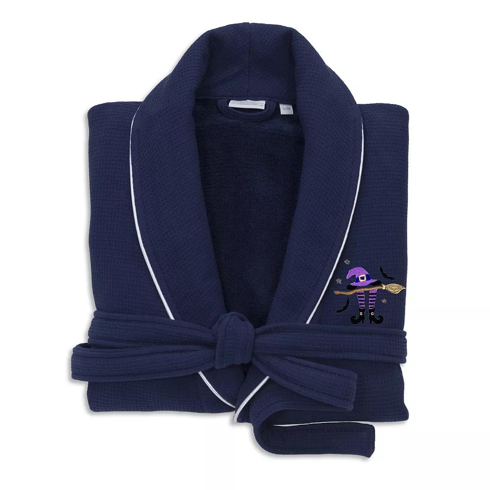Linum Home Textiles Adult Hotel Collection 100% Turkish Cotton Waffle Terry Embroidered Bathrobe with Satin Piped Trim - Hat-Broom-Legs, Adult Unisex,  Product Image