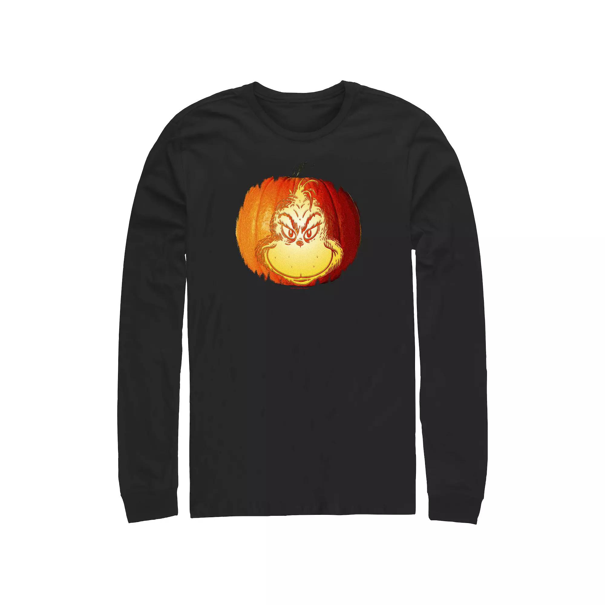 Men's Dr. Seuss Grinch Jack O Lantern Long sleeves Graphic Tee,  Product Image