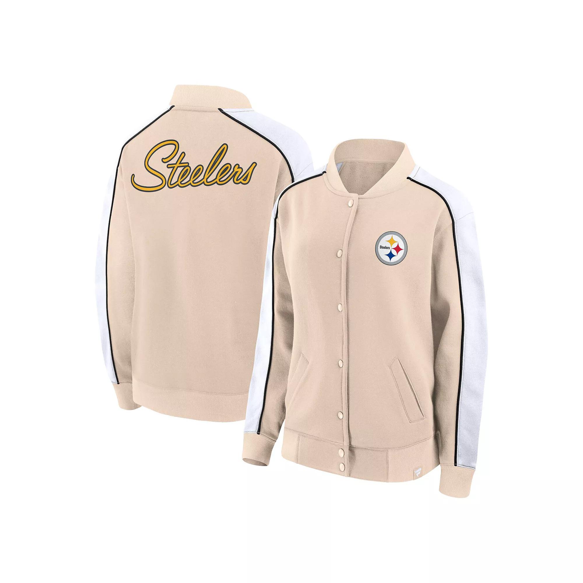 Women's Fanatics Branded Tan Pittsburgh Steelers Lounge Full-Snap Varsity Jacket, Size: XS, Team Product Image