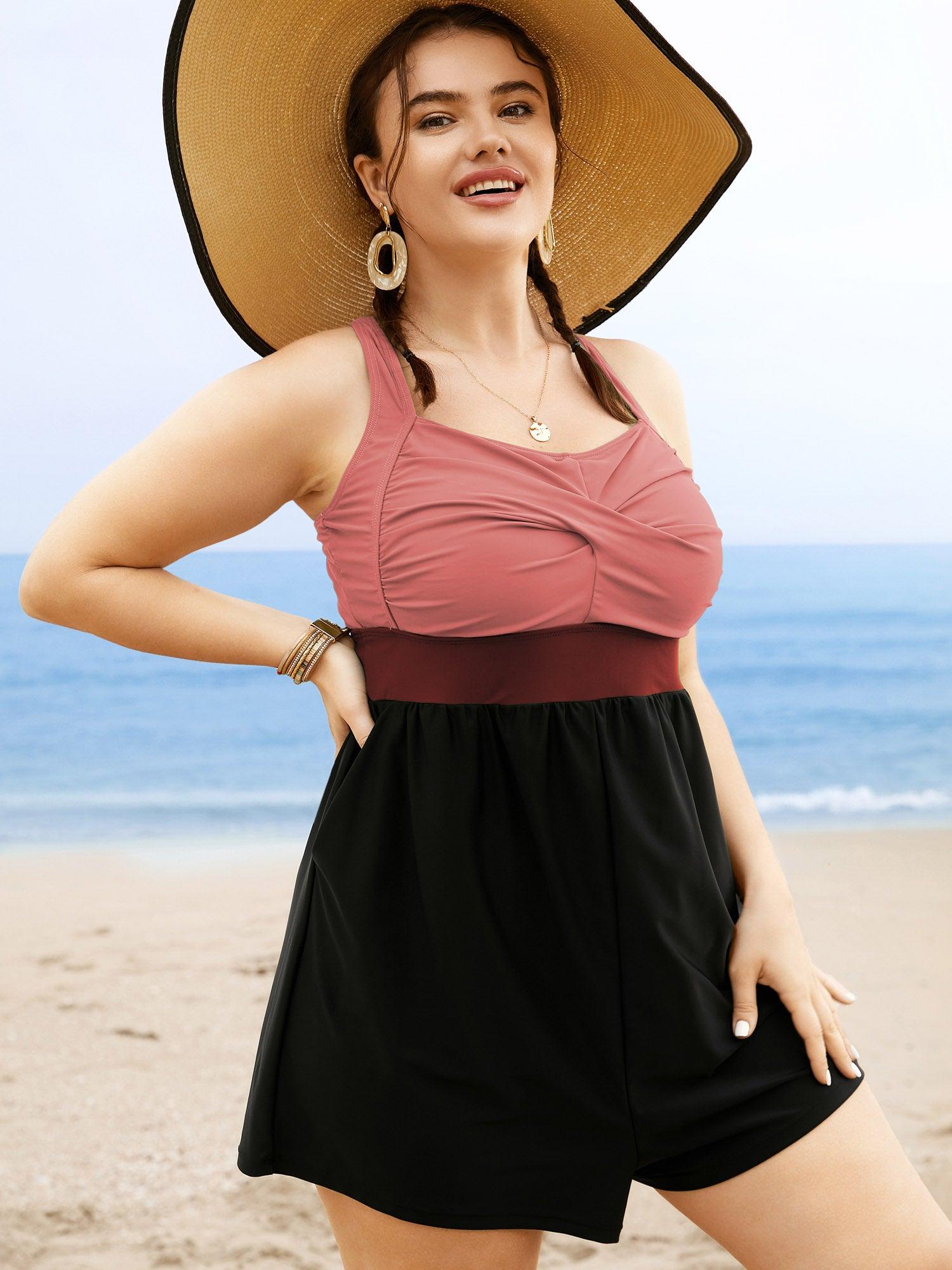 Patchwork Contrast Crossover One Piece Swimsuit Female Product Image