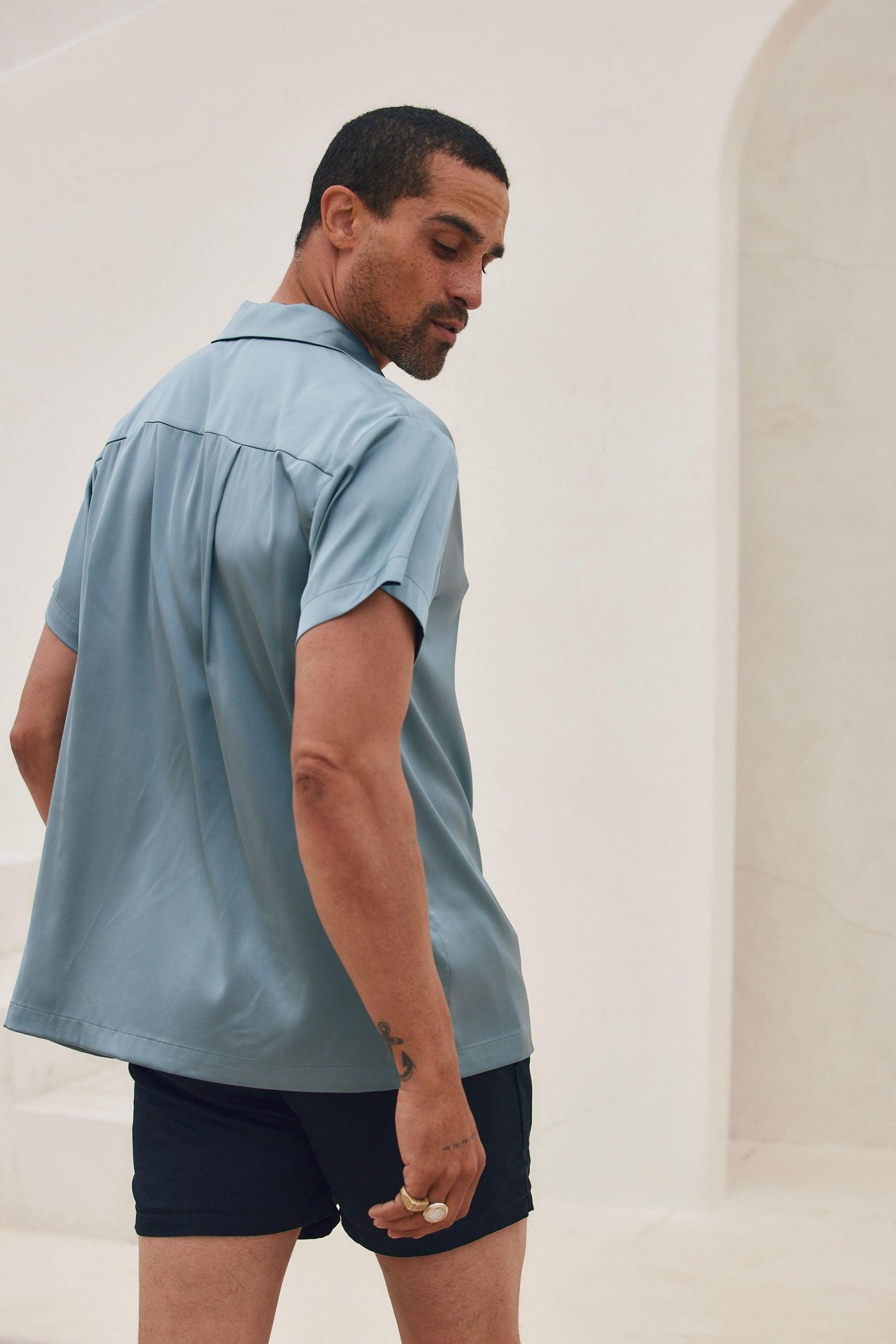 Vaughn Blue Satin Camp Shirt Male Product Image