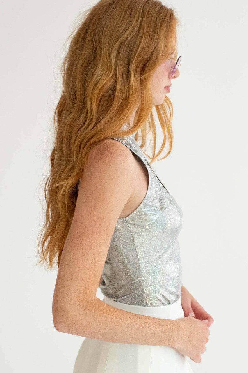 Silver Holographic Cutout Bodysuit Product Image