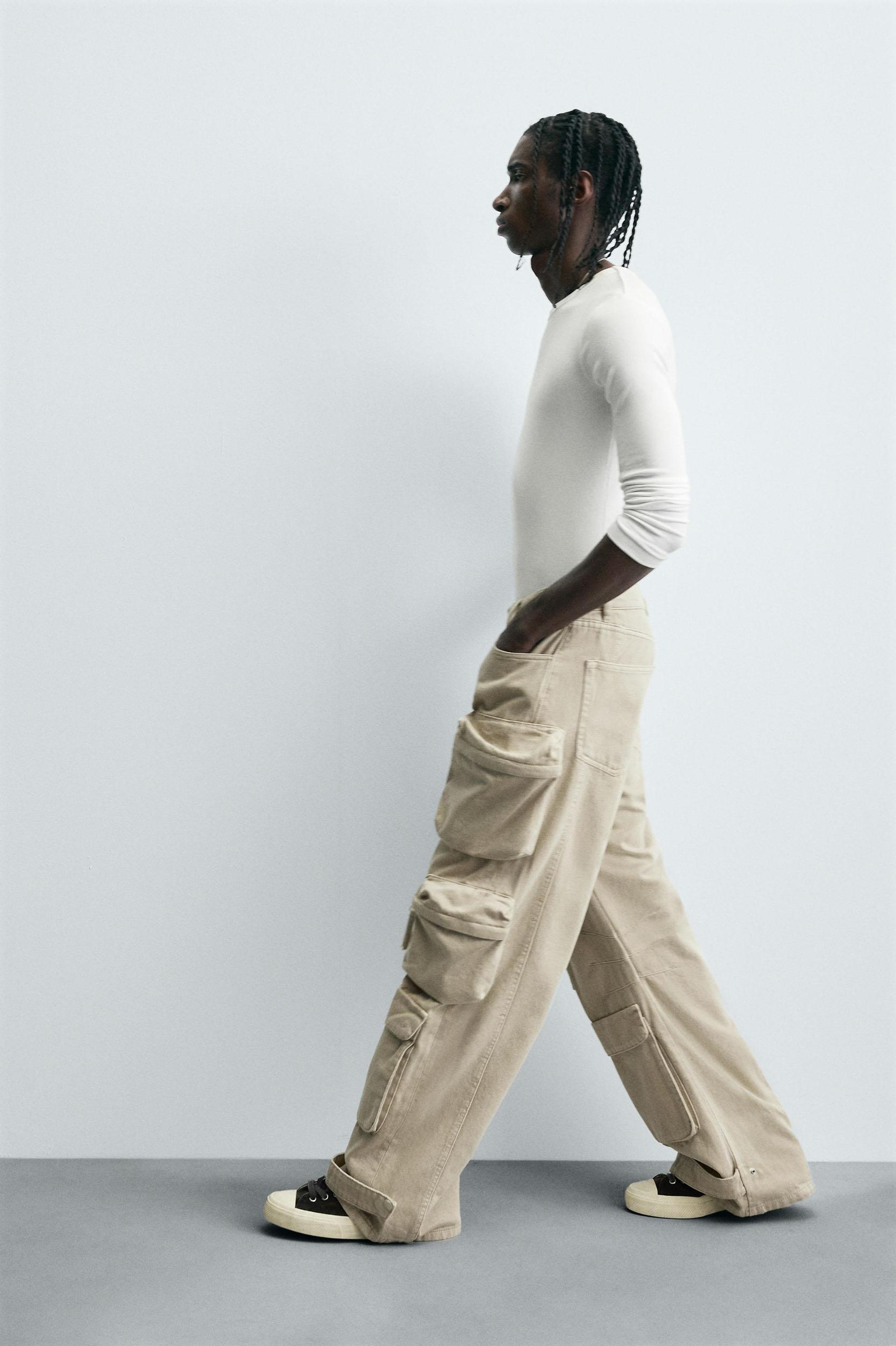 DENIM CARGO PANTS WITH POCKETS Product Image