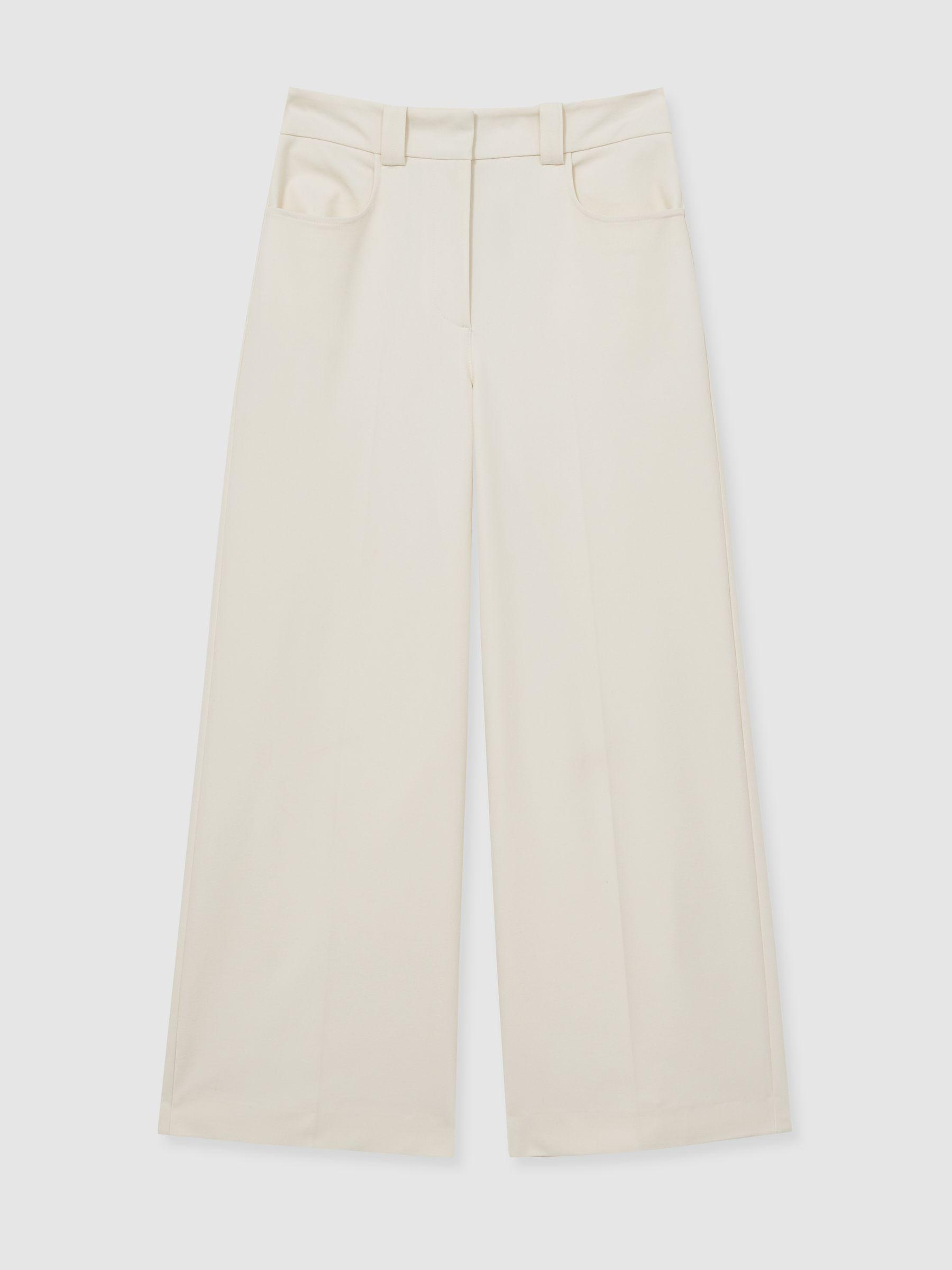Linen Wide-Leg Whipstitch Trousers in White Product Image