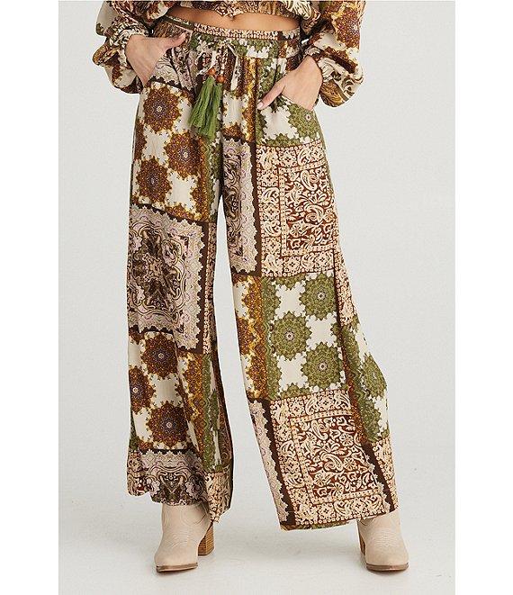Talisman Freedom Paisley Gardens Crepe Elastic Tie Waist Wide Leg Coordinating Pants Product Image