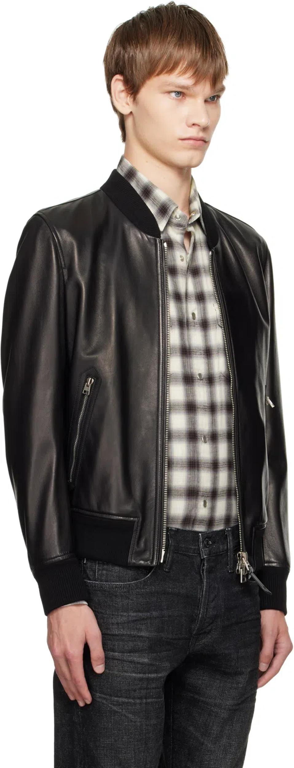 TOM FORD Black Shiny Nappa Plonge Leather Jacket In Multi Product Image
