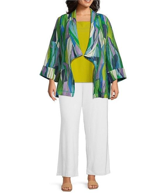 IC Collection Plus Size Abstract Print Woven Waterfall Collar Bracelet Sleeve Jacket Product Image