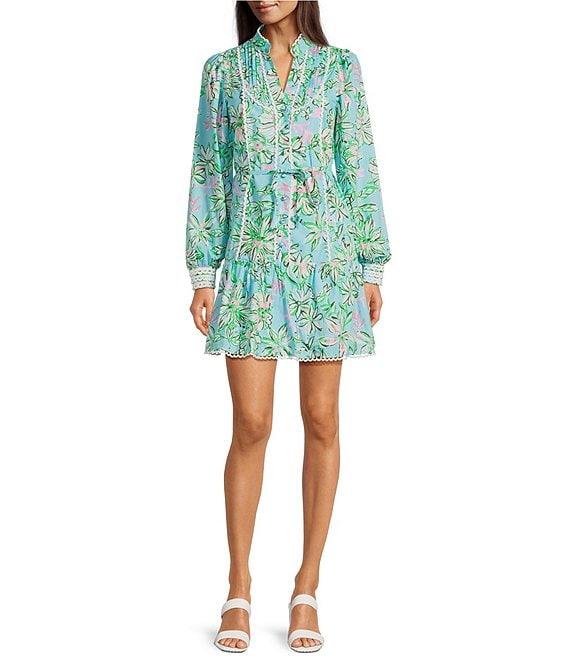 Lilly Pulitzer Arletta Floral Sun Of A Bun Print Collar V-Neck Long Blouson Sleeve Dress Product Image