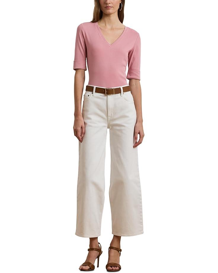 Rib-Knit Cotton-Blend Elbow-Sleeve Tee Product Image