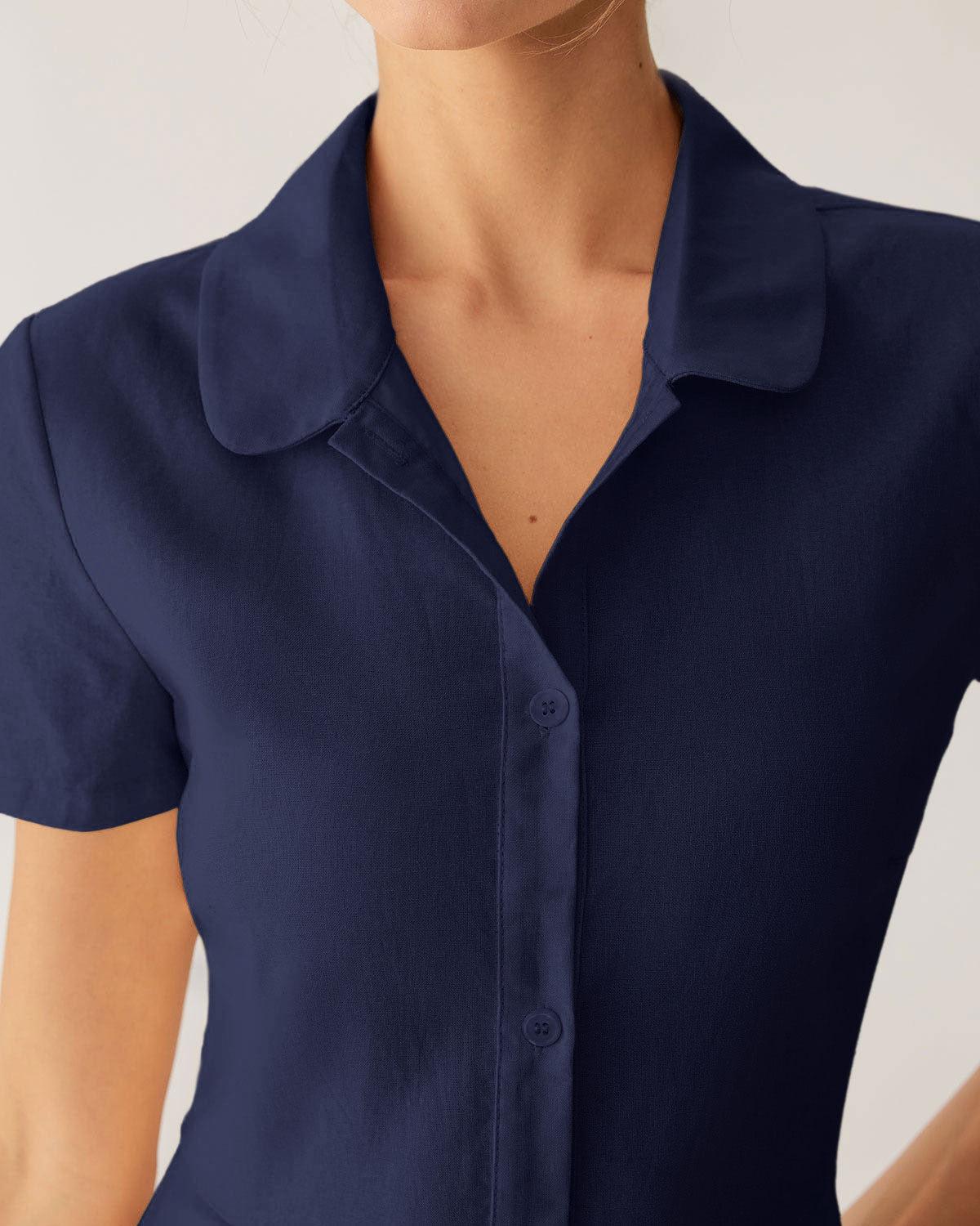 Navy Pocket Short Sleeve Midi Dress Product Image