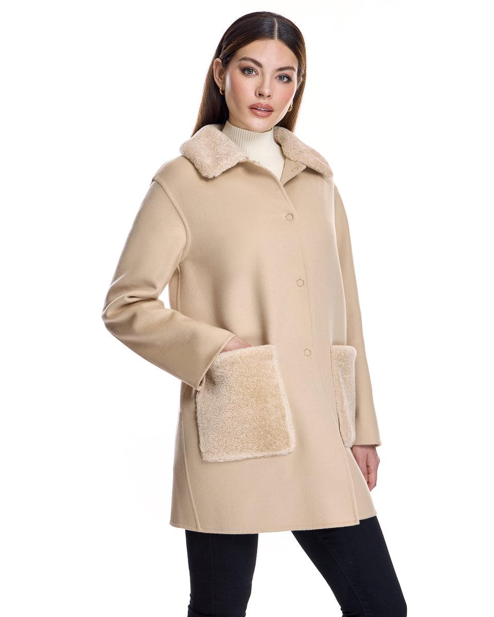 Woolblend Walking Coat with Shearling Trim Product Image
