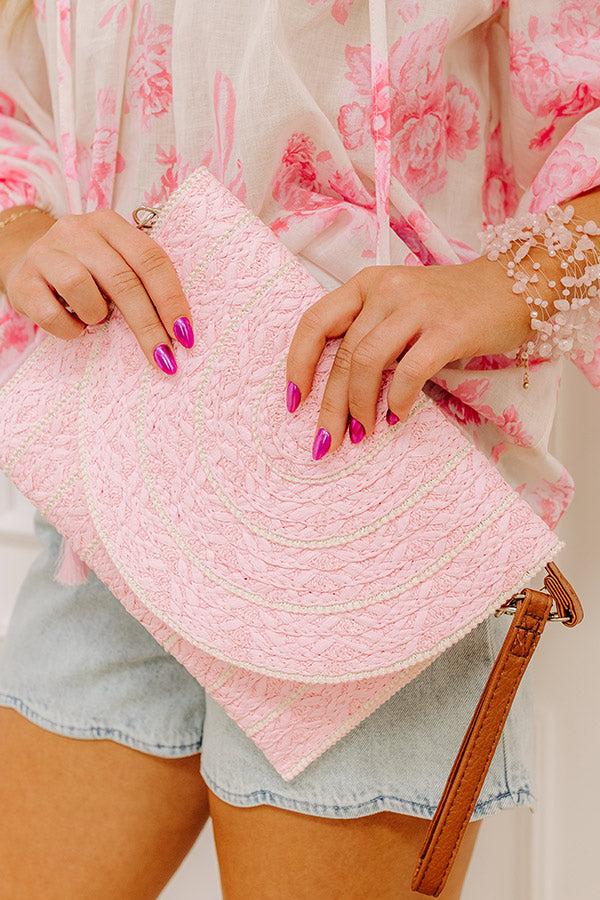 Bungalow Party Raffia Woven Clutch in Pink Product Image