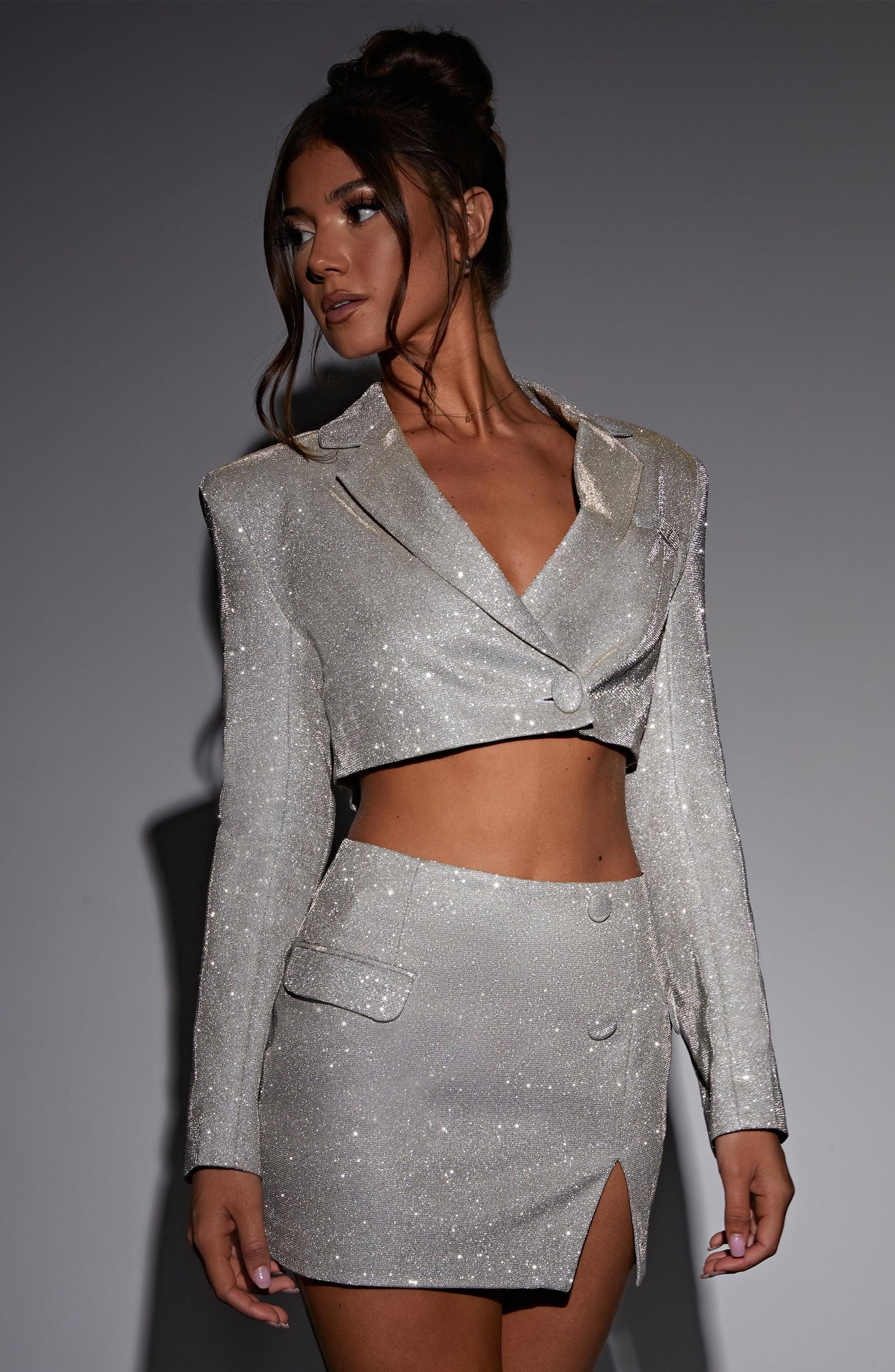 Stefania Cropped Jacket - White Gold Sparkle Product Image