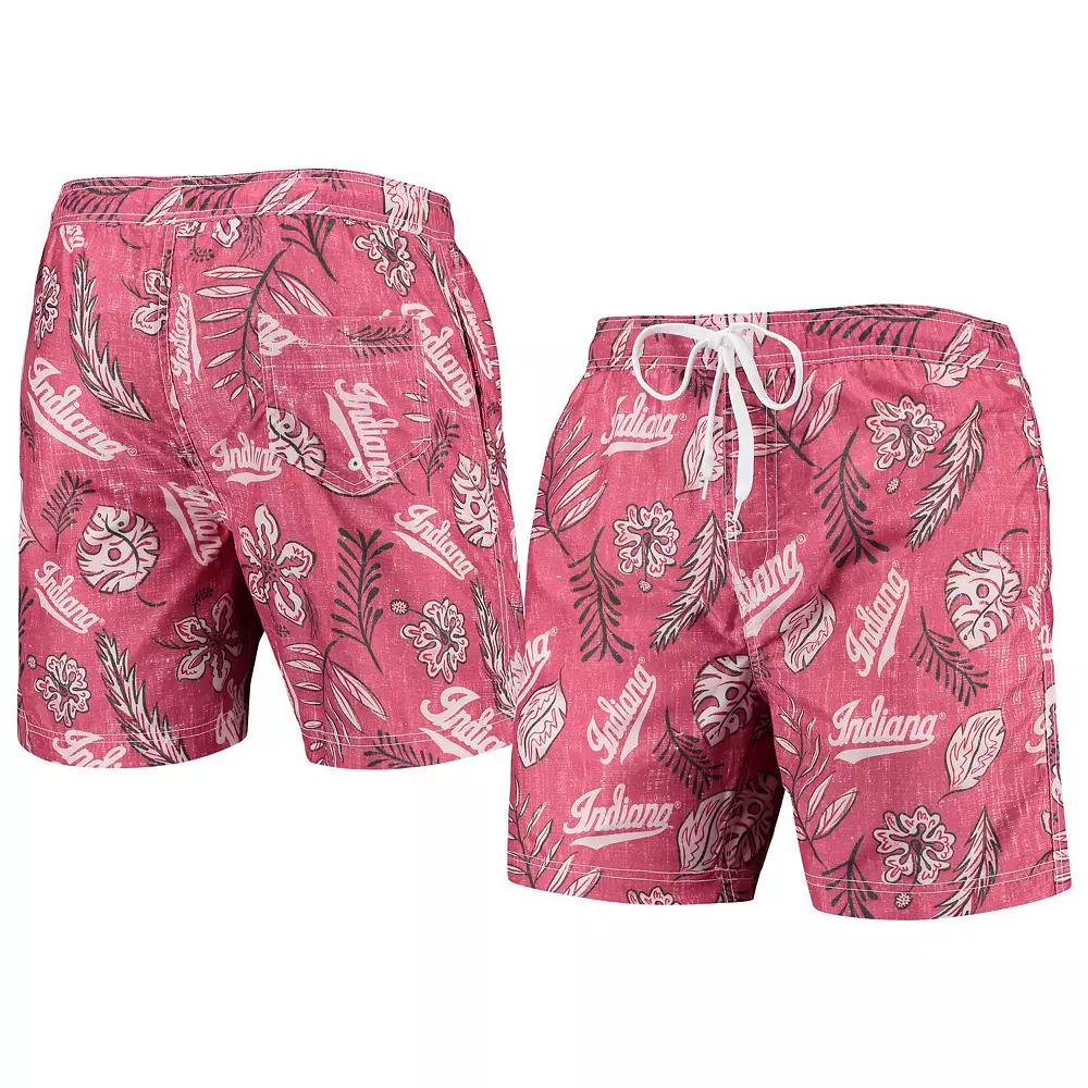 Men's Wes & Willy Crimson Indiana Hoosiers Vintage Floral Swim Trunks, Size: 2XL, Red Product Image