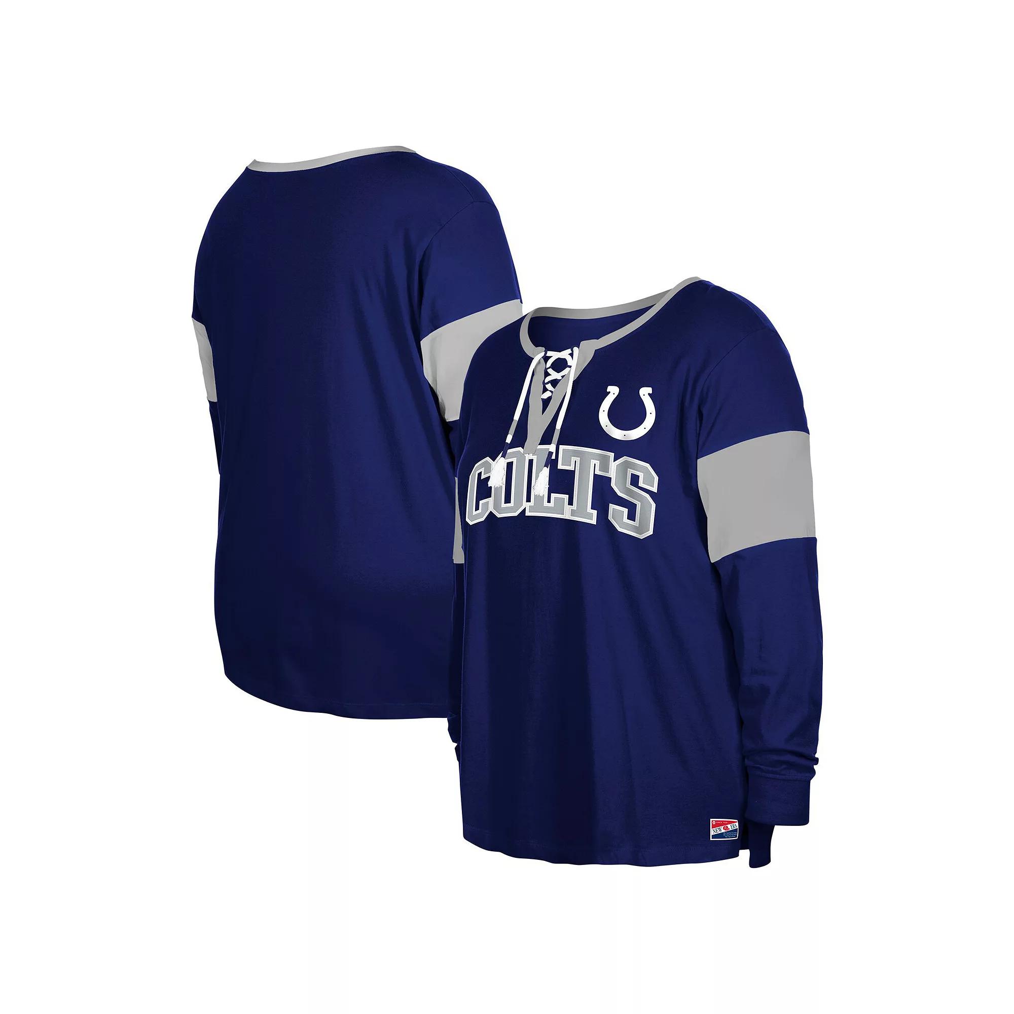 Women's New Era Royal Indianapolis Colts Plus Size Lace-Up Notch Neck Long Sleeve T-Shirt, Size: 3XL, Blue Product Image