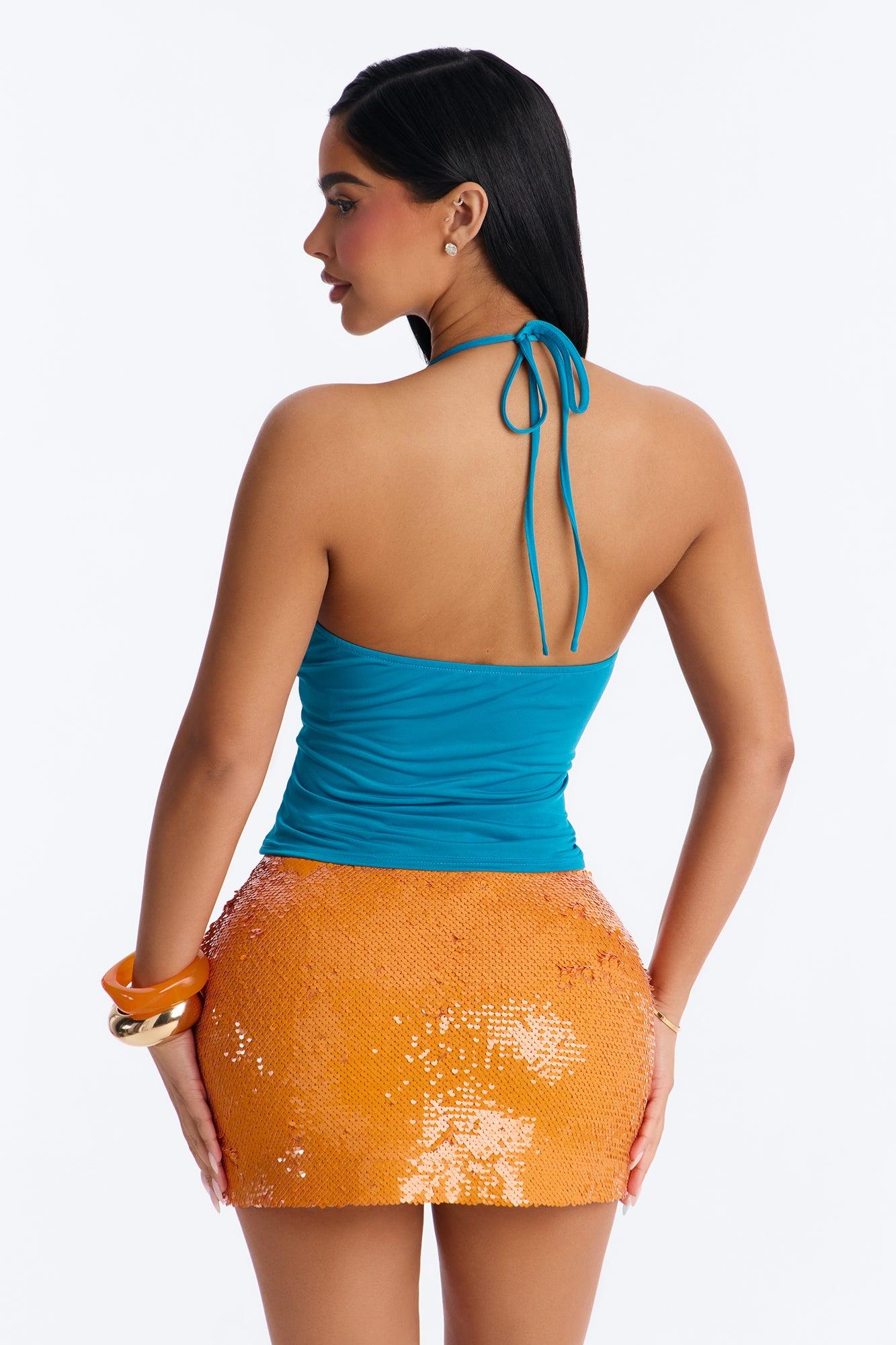 Cabo Heat Sequin Halter Top - Blue Female Product Image