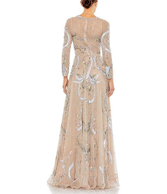Mac Duggal Long Sleeve A-Line Crew Neck Lined Beaded Gown Product Image
