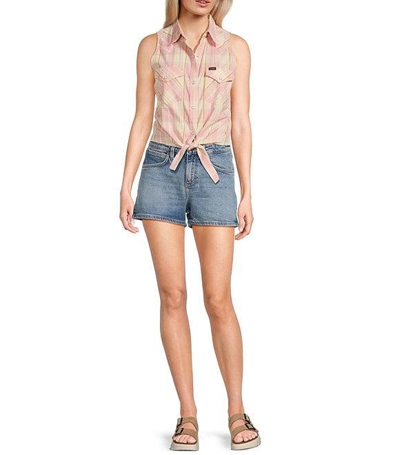 Wrangler® Plaid Sleeveless Tie-Hem Woven Shirt Product Image